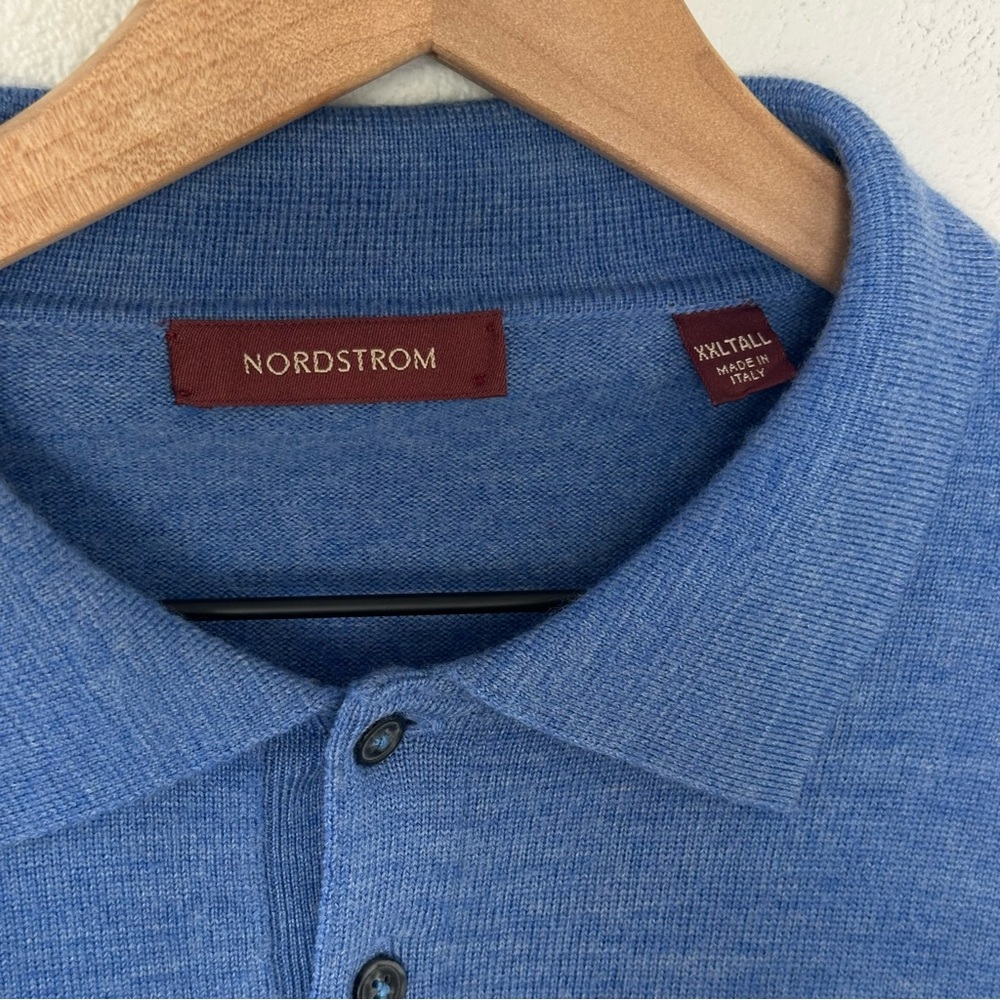 Vintage Nordstrom Polo Sweater 100% Merino Wool Made in Italy Sz XXL Tall Blue - Picture 3 of 12